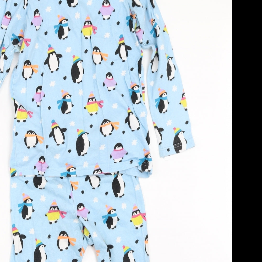 Marks and Spencer Boys Blue Solid   Pyjama Set Size 5-6 Years  - penguin