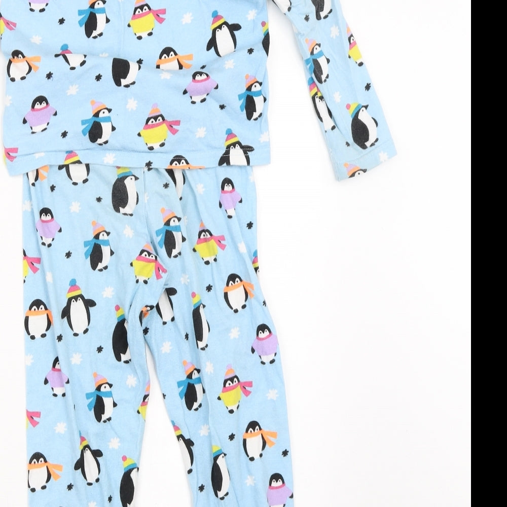 Marks and Spencer Boys Blue Solid   Pyjama Set Size 5-6 Years  - penguin