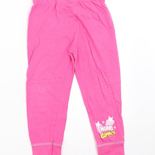 Preworn Girls Pink Solid  Top Pyjama Pants Size 5-6 Years  - marvel comics