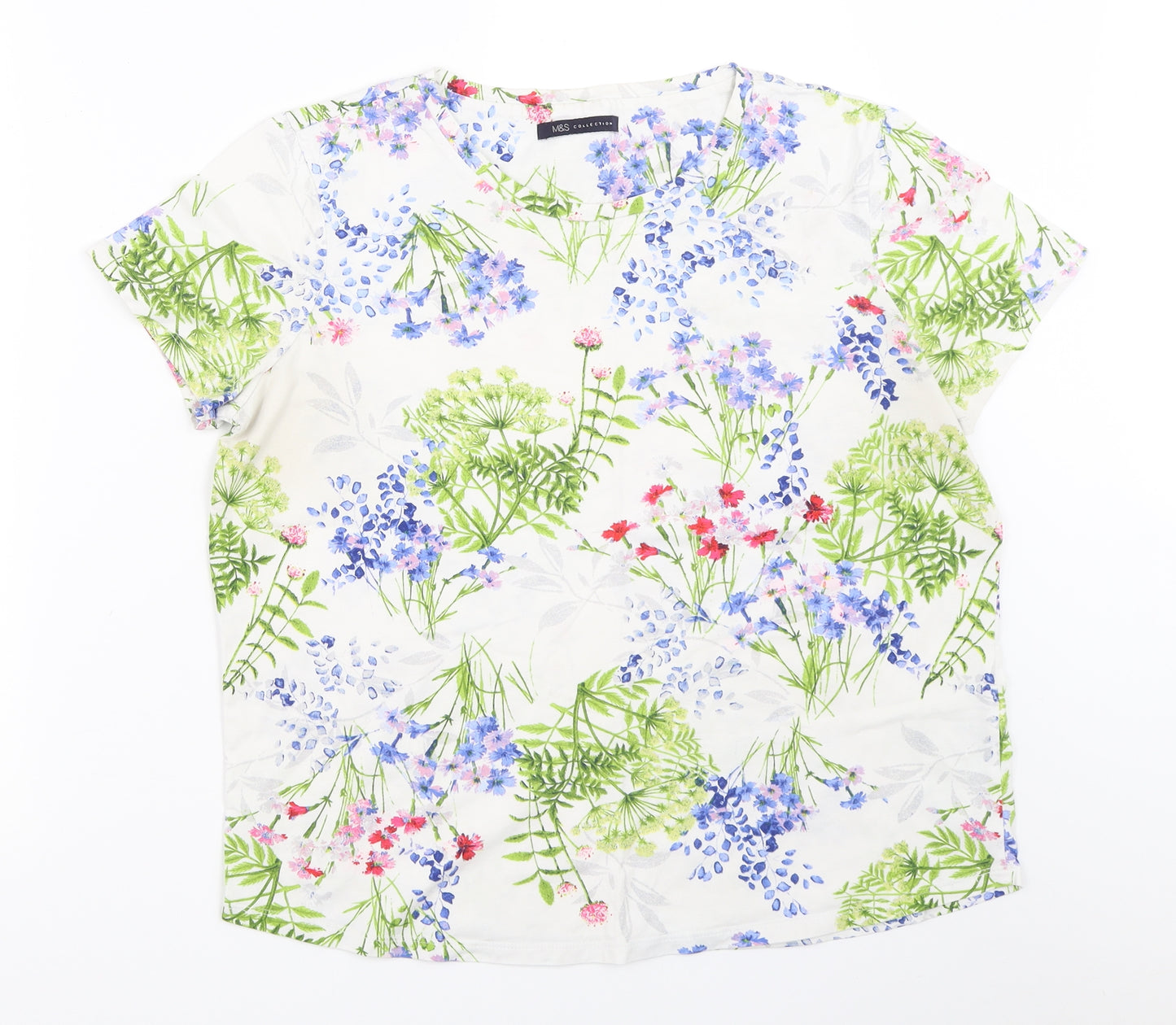 Marks and Spencer Womens White Floral  Basic T-Shirt Size 12
