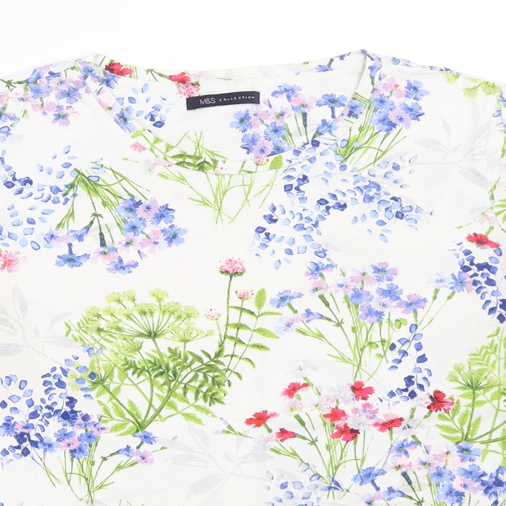 Marks and Spencer Womens White Floral  Basic T-Shirt Size 12
