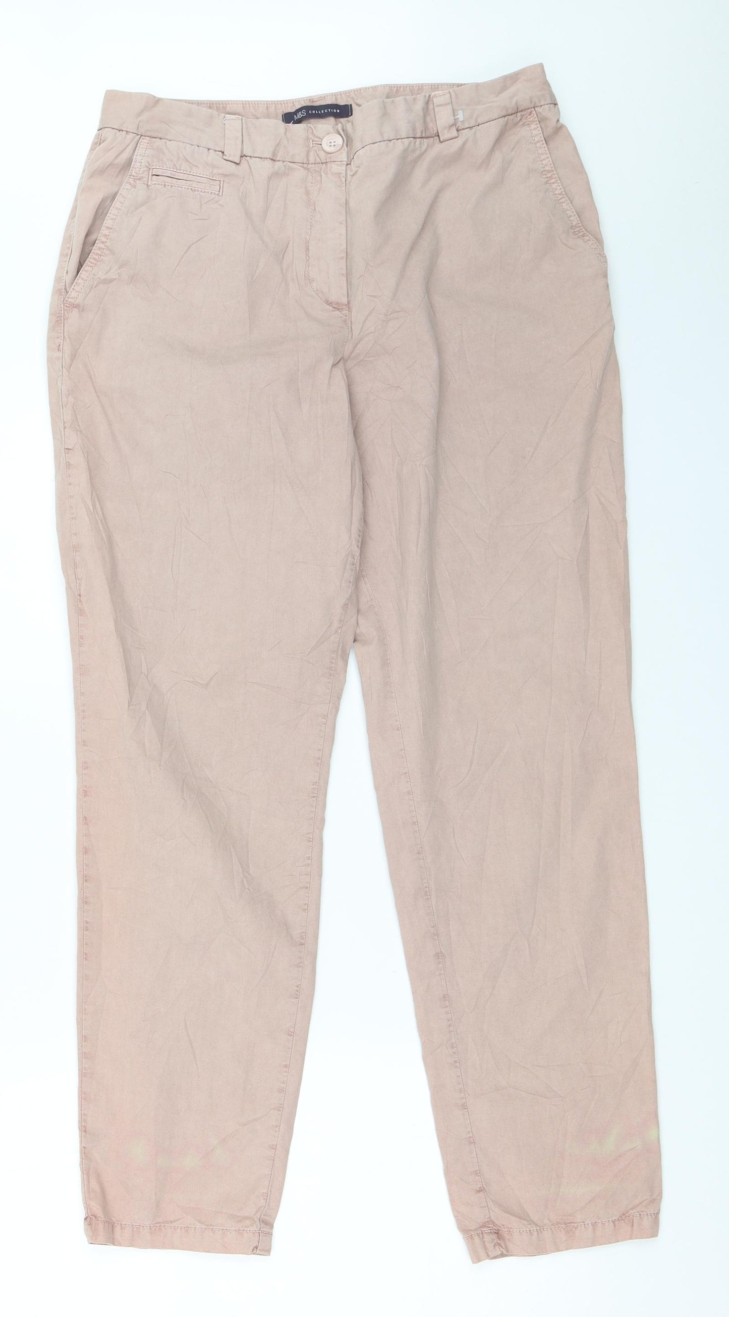 Marks and Spencer Womens Beige   Chino Trousers Size 12 L29 in