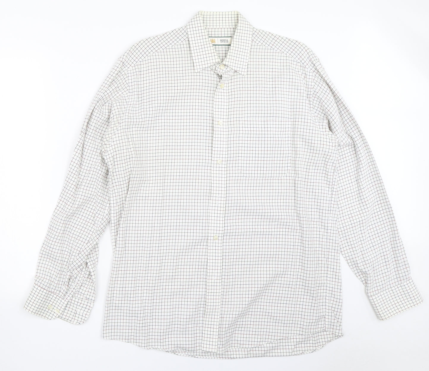 Marks and Spencer Mens Ivory Check   Button-Up Size 15.5
