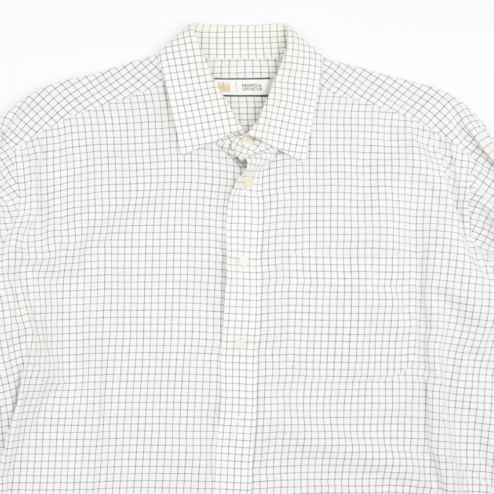 Marks and Spencer Mens Ivory Check   Button-Up Size 15.5
