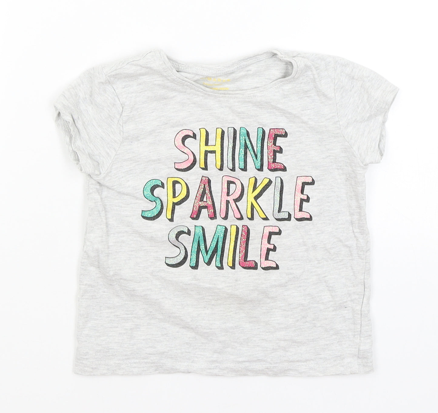 Primark Girls Grey   Basic T-Shirt Size 3-4 Years  - Shine, Sparkle, Smile