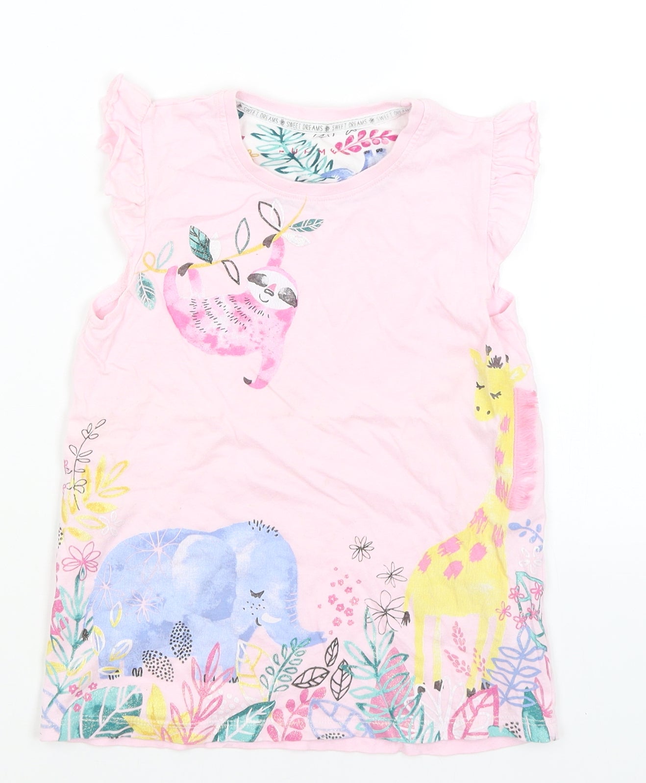 Nutmeg Girls Pink   Basic T-Shirt Size 7-8 Years  - Animals