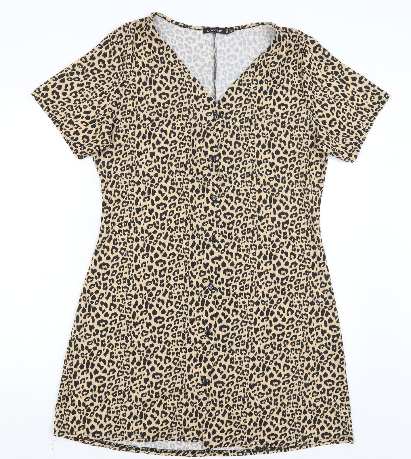 Boohoo Womens Brown Animal Print  Shirt Dress  Size 14