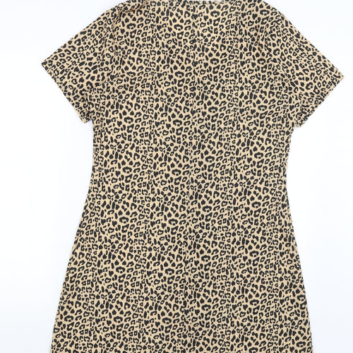 Boohoo Womens Brown Animal Print  Shirt Dress  Size 14