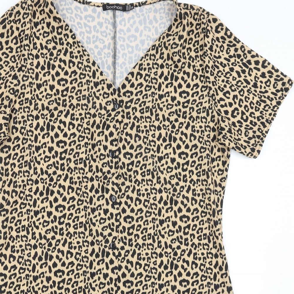 Boohoo Womens Brown Animal Print  Shirt Dress  Size 14