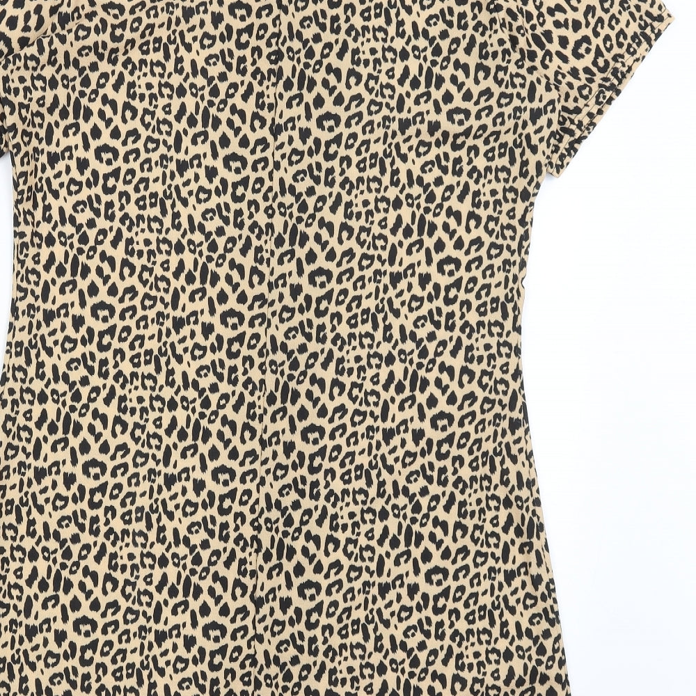 Boohoo Womens Brown Animal Print  Shirt Dress  Size 14