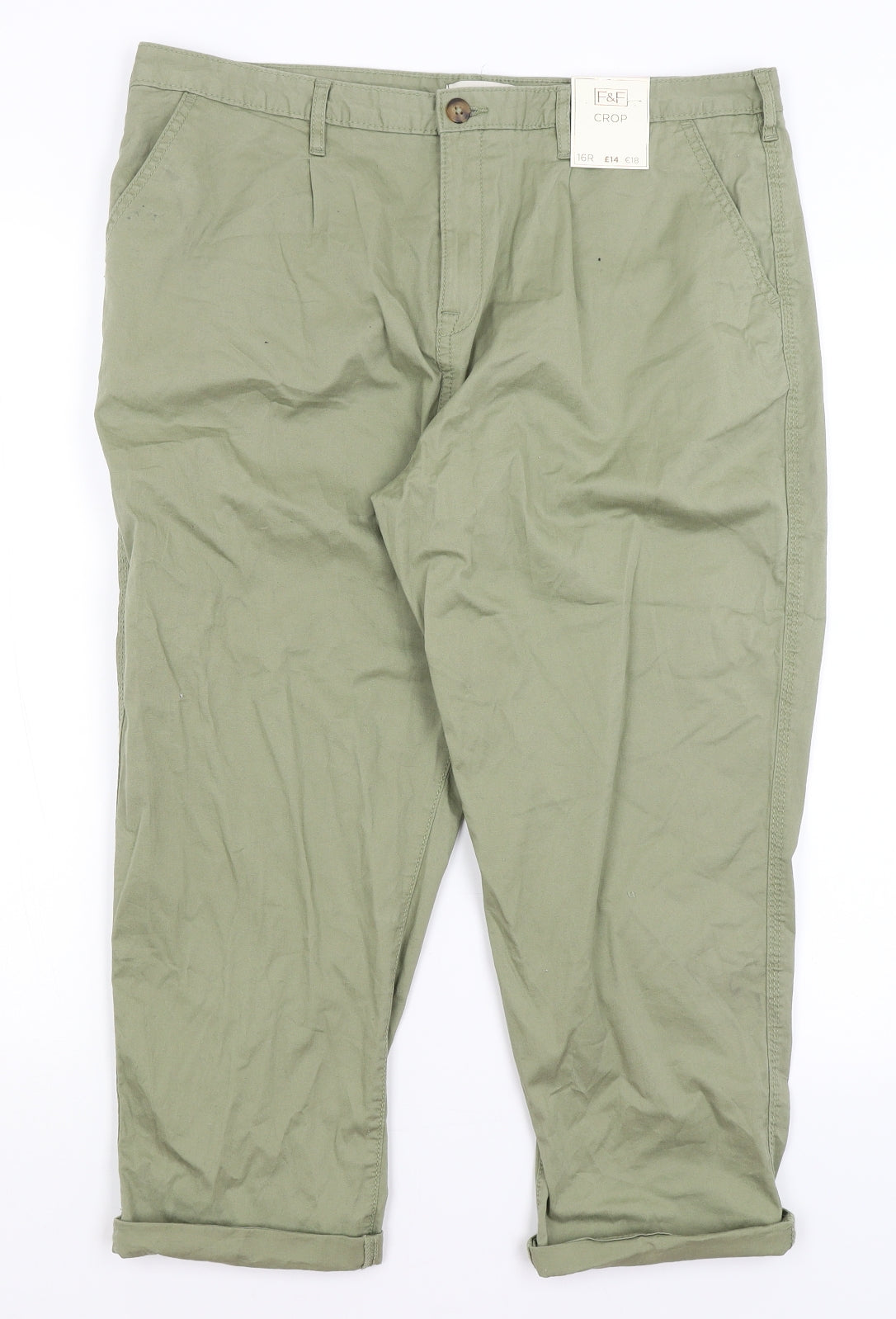 F&F Womens Green   Cropped Trousers Size 16 L22 in