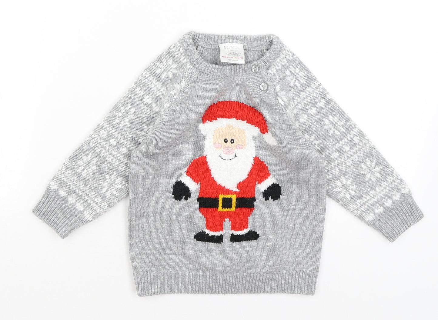 Lily & Dan Baby Grey   Pullover Jumper Size 18-24 Months  - Santa