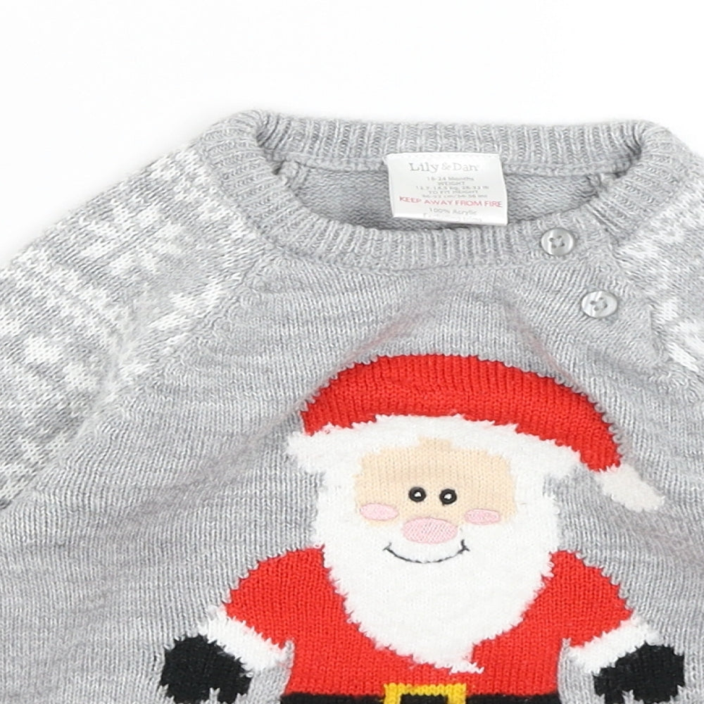 Lily & Dan Baby Grey   Pullover Jumper Size 18-24 Months  - Santa