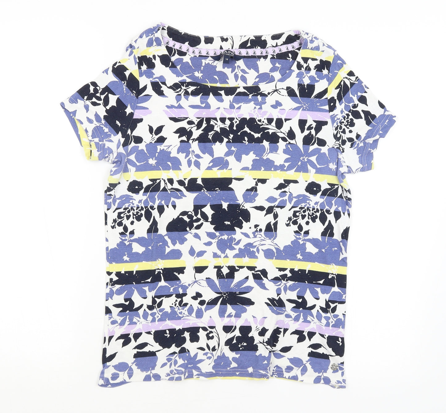 Maine Womens Blue Floral  Basic T-Shirt Size 14
