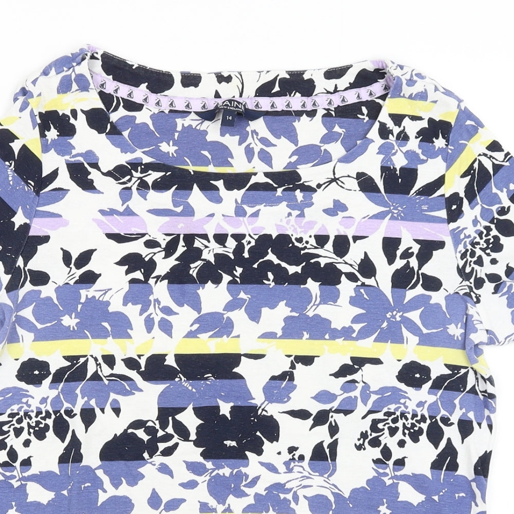 Maine Womens Blue Floral  Basic T-Shirt Size 14
