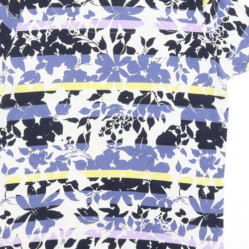 Maine Womens Blue Floral  Basic T-Shirt Size 14