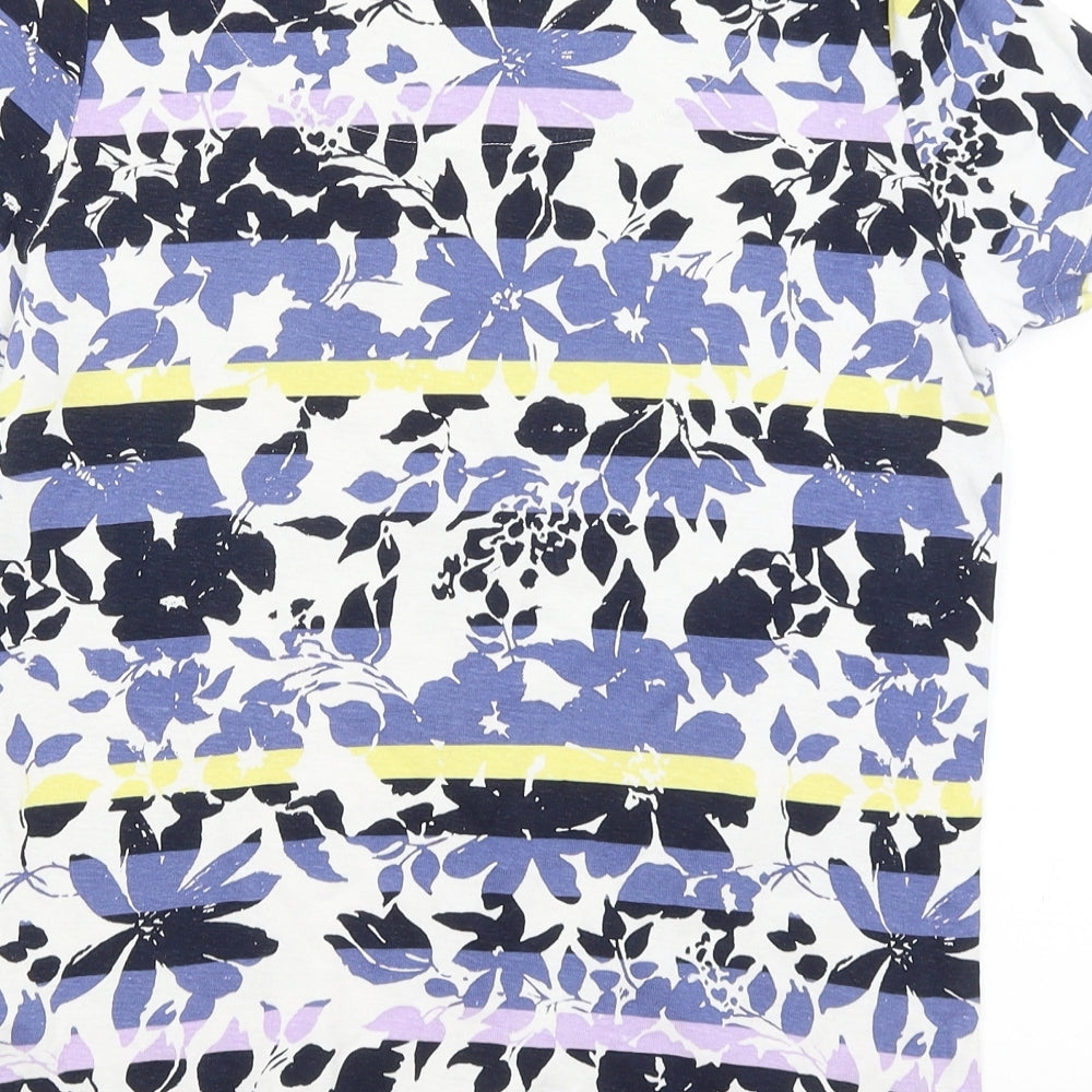 Maine Womens Blue Floral  Basic T-Shirt Size 14