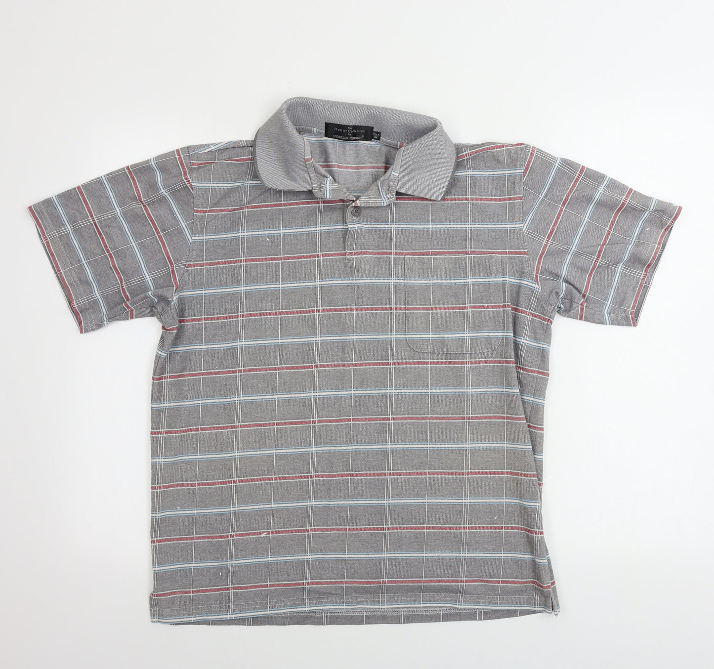 Charles Norton  Mens Grey Check   Polo Size M