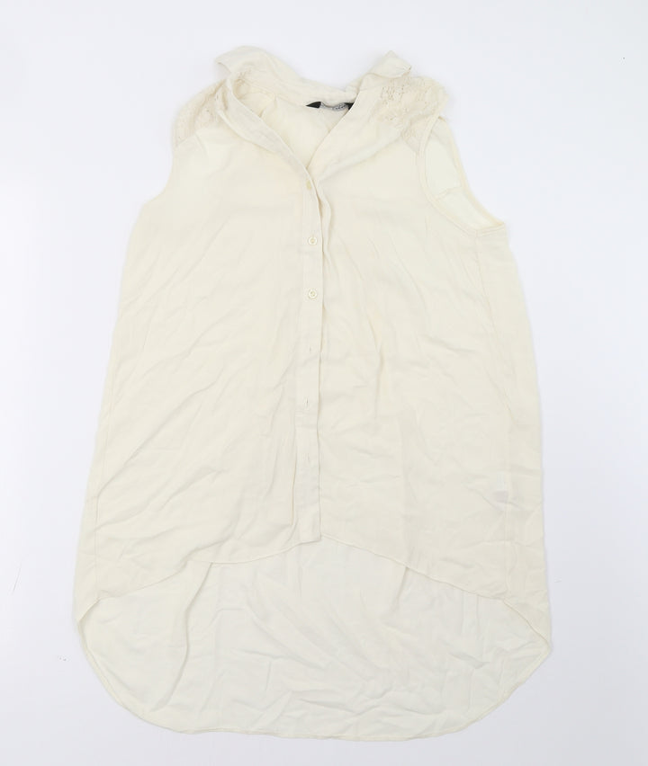 Dorothy Perkins Womens White Mesh Basic Button-Up Size 10