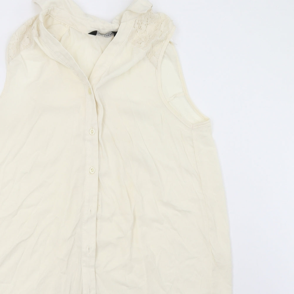 Dorothy Perkins Womens White  Mesh Basic Button-Up Size 10