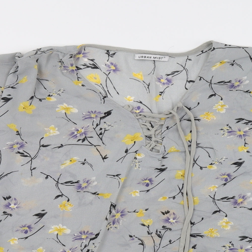 urban mist Womens Blue Floral  Wrap Blouse One Size