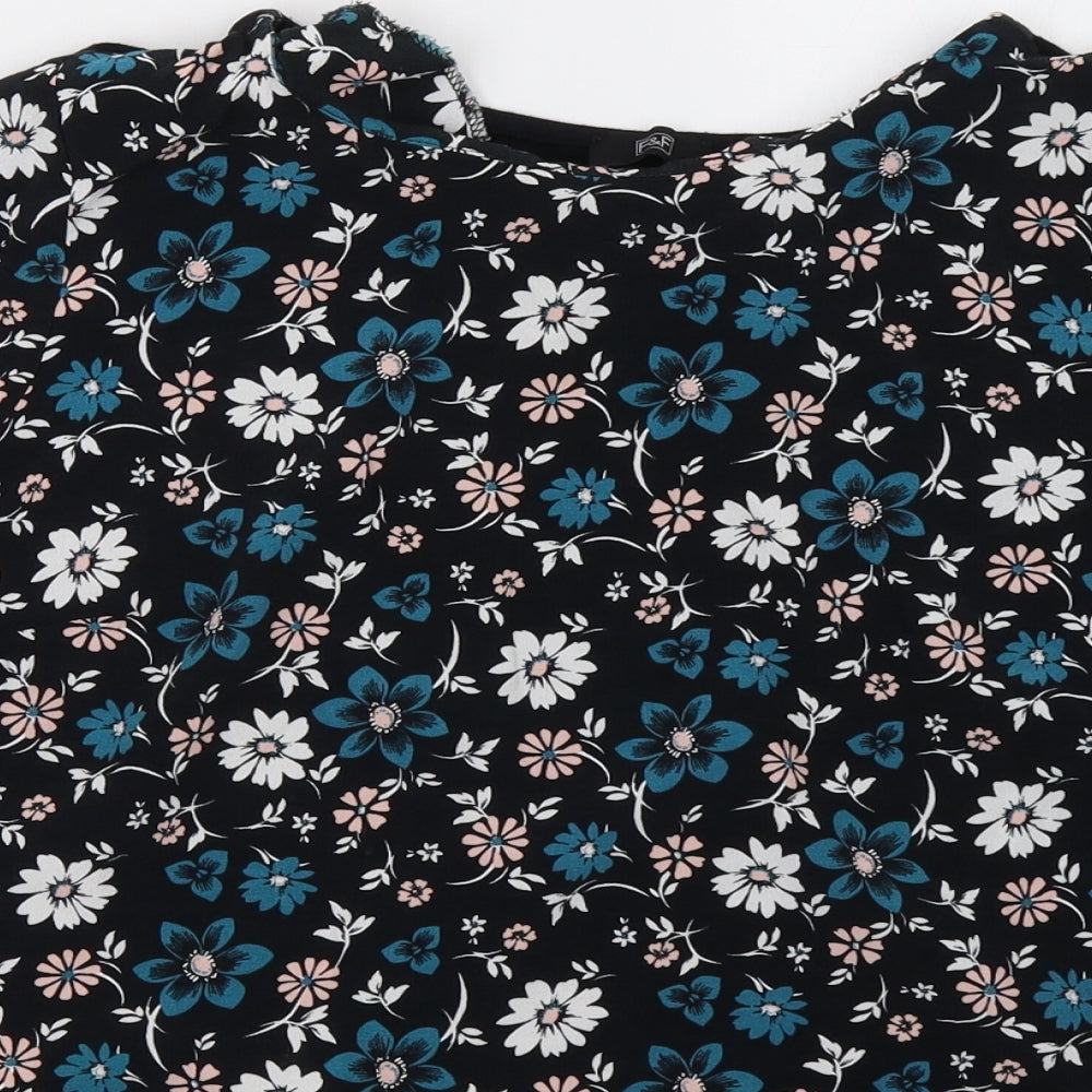 F&F Womens Black Floral  Basic T-Shirt Size 16