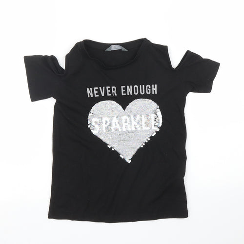 Primark Girls Black   Basic T-Shirt Size 7 Years