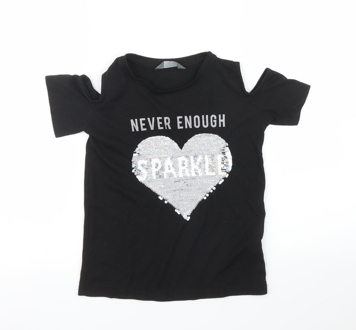 Primark Girls Black   Basic T-Shirt Size 7 Years