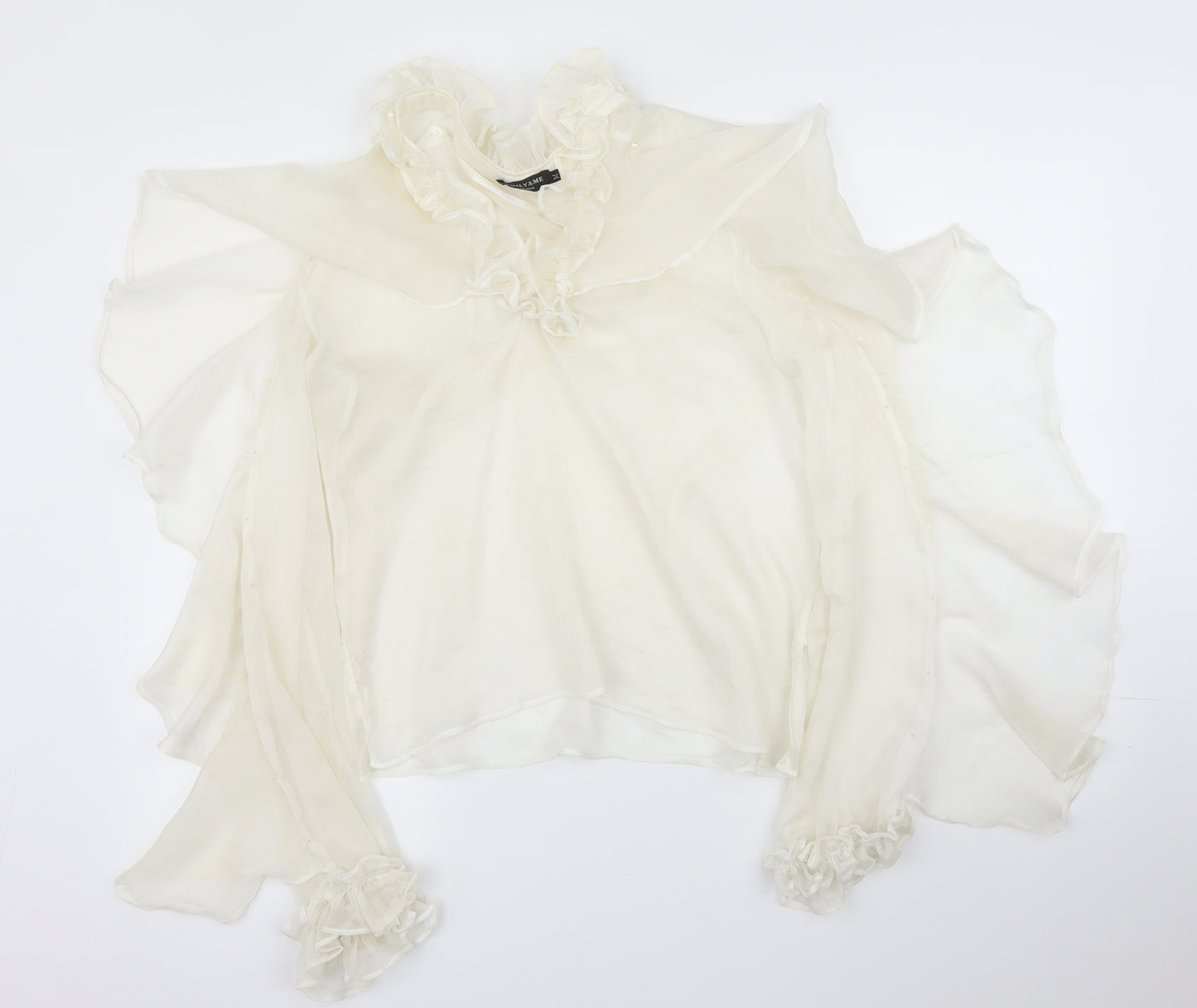 Emily & Me Womens Beige   Basic Blouse Size M  - Pearls