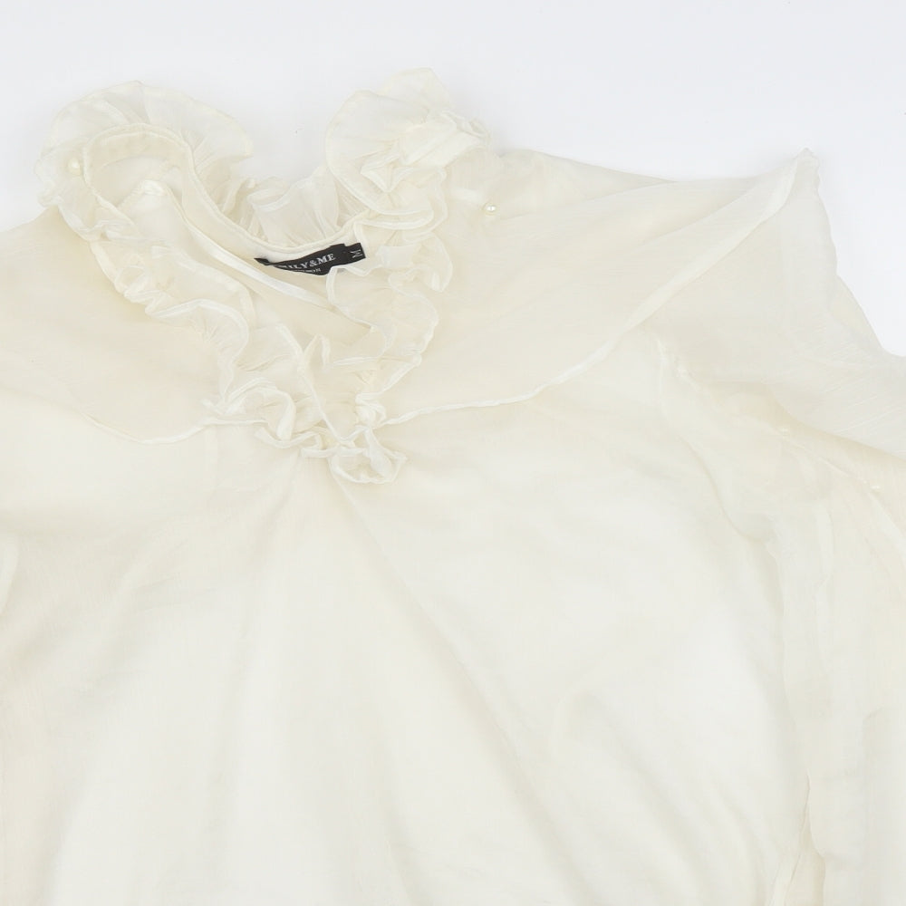 Emily & Me Womens Beige   Basic Blouse Size M  - Pearls