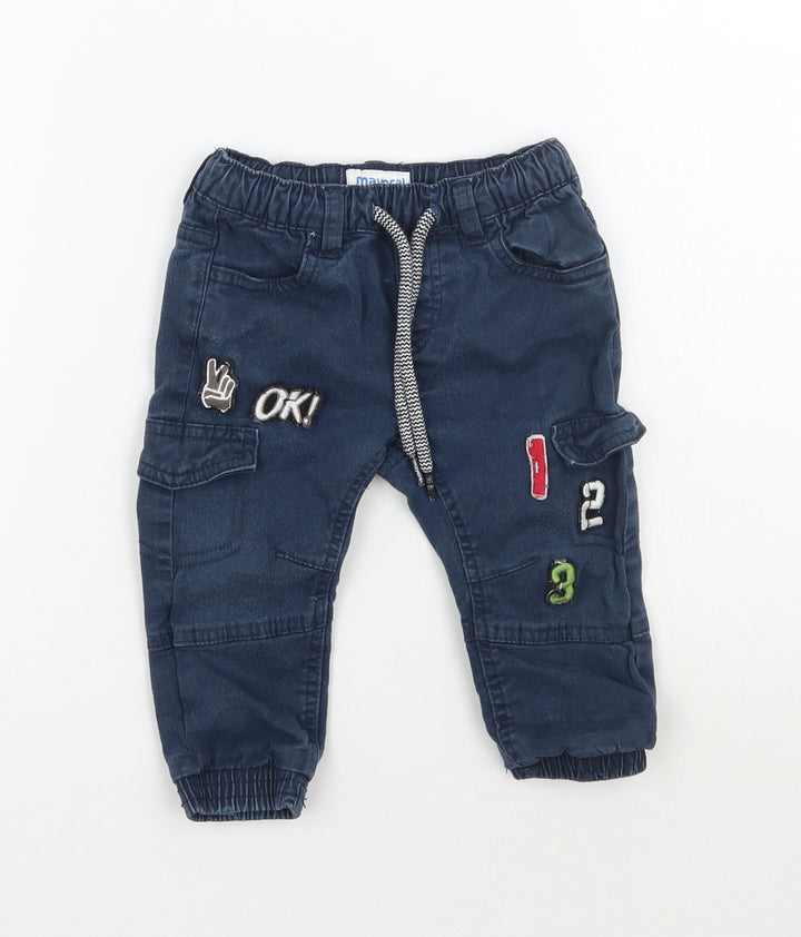 Mayoral Boys Blue Cargo Trousers Size 9 Months