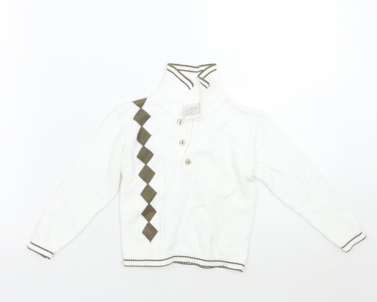 Pretty Originals Boys White Check  Pullover Jumper Size 3 Years