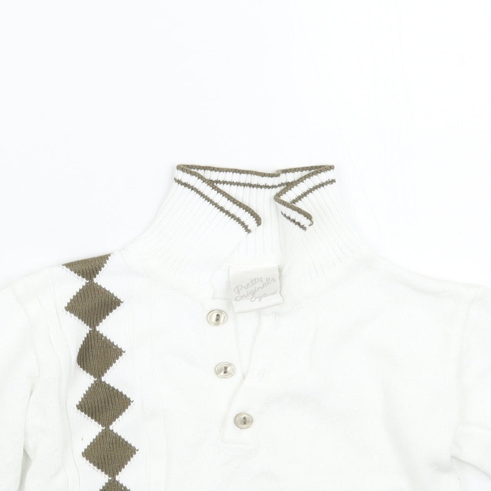 Pretty Originals Boys White Check  Pullover Jumper Size 3 Years