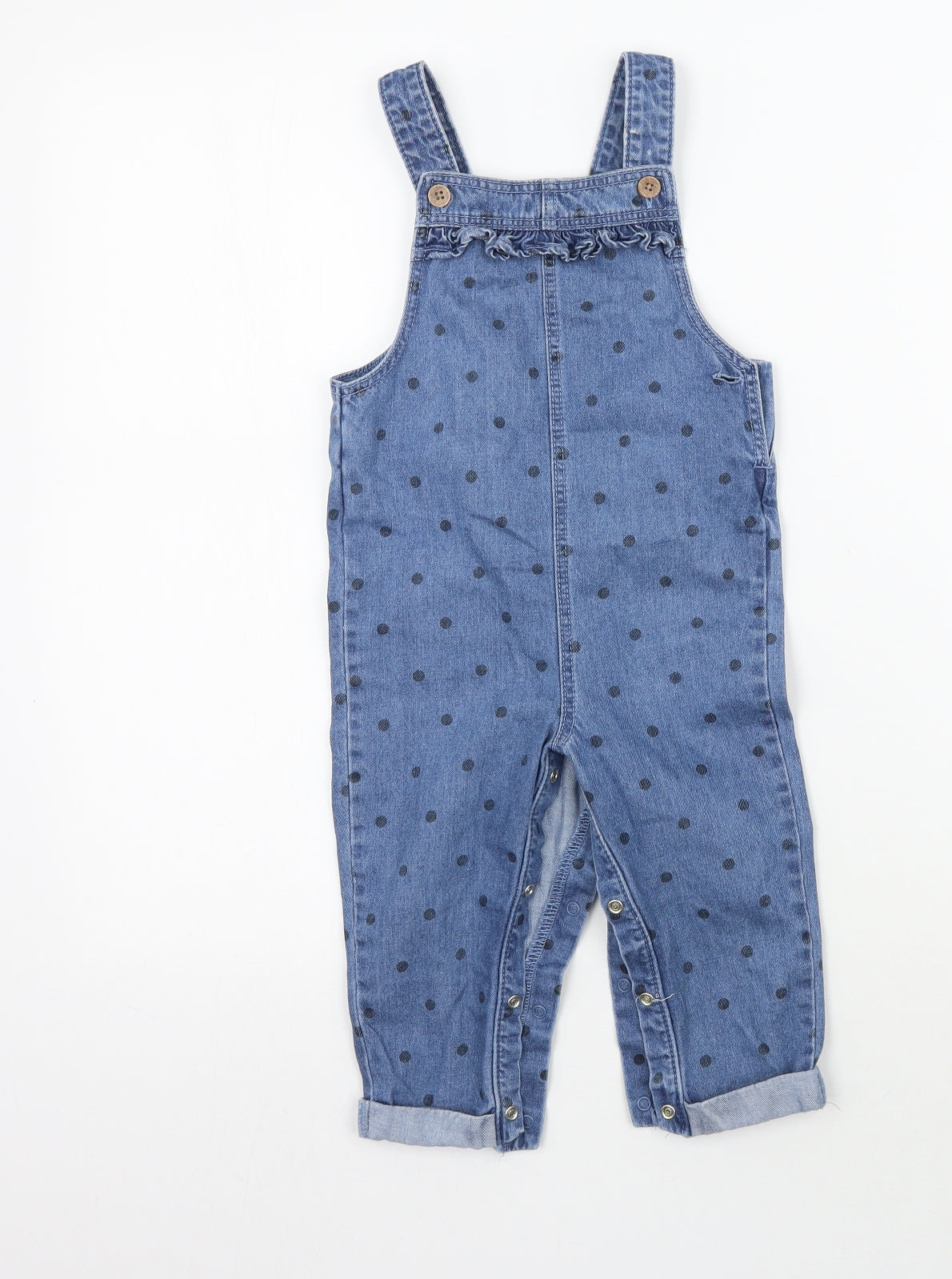 Fred & flo Girls Blue Polka Dot  Dungaree One-Piece Size 12-18 Months