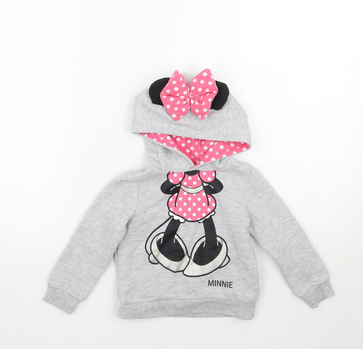 Minnie Mouse Girls Grey Polka Dot  Pullover Hoodie Size 2-3 Years