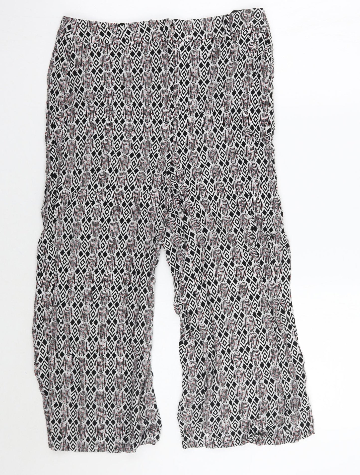 NEXT Womens White Geometric  Cropped Trousers Size 10 L20 in