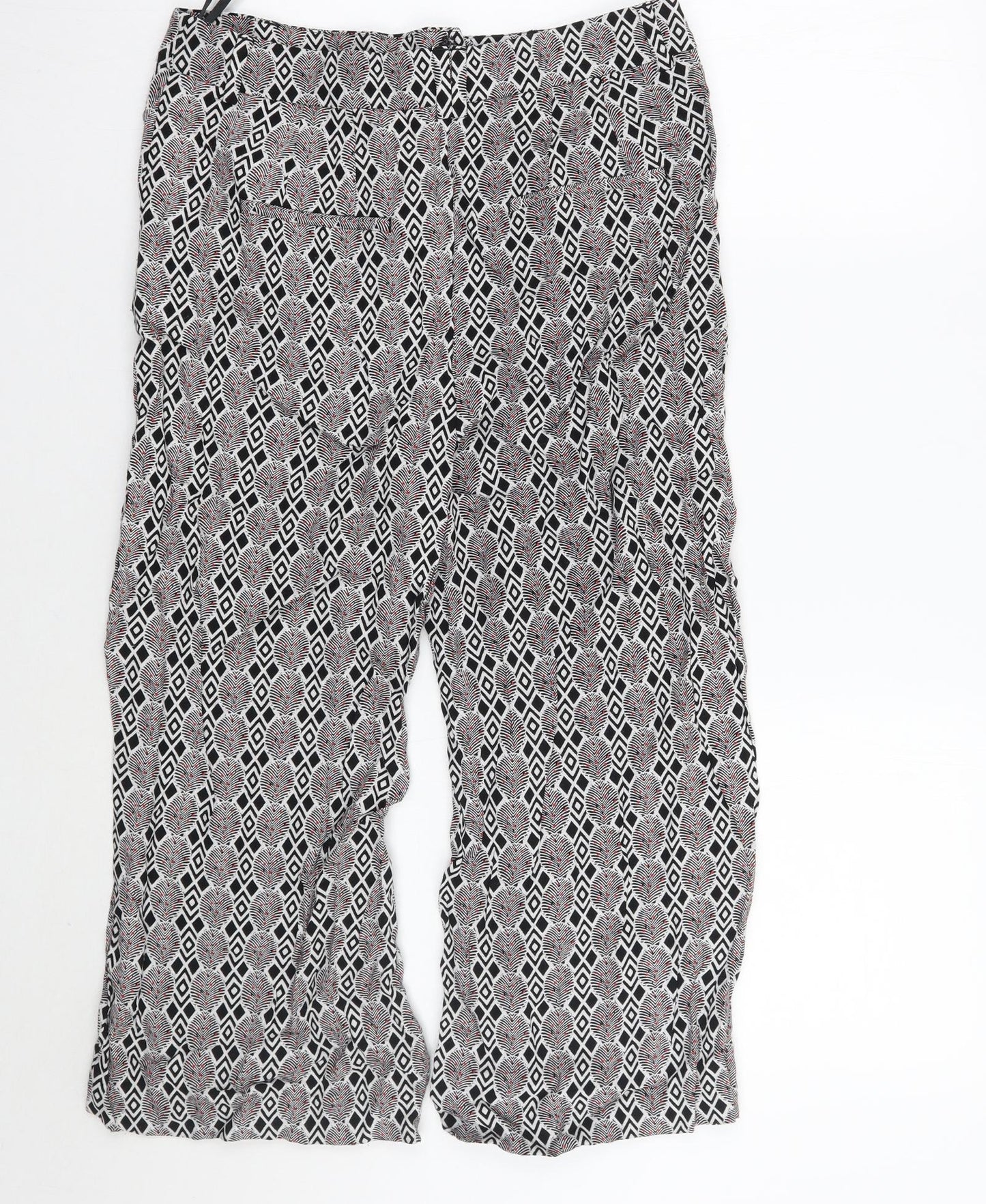 NEXT Womens White Geometric  Cropped Trousers Size 10 L20 in