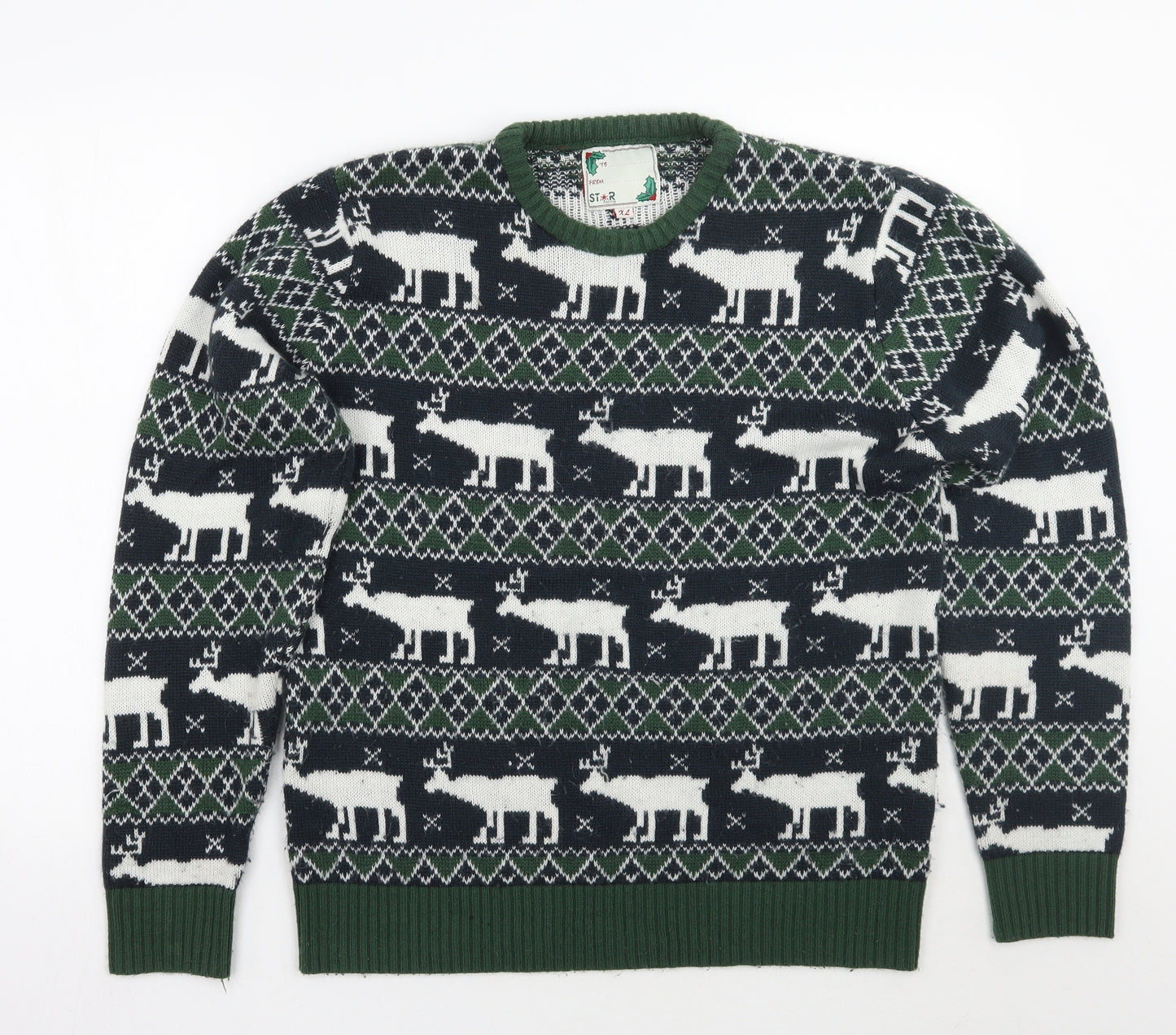Preworn Mens Green Fair Isle  Pullover Jumper Size XL