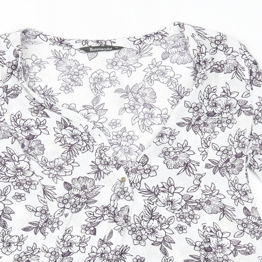 Bonmarché Womens White Floral  Basic Blouse Size 14