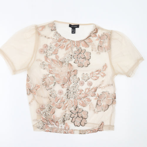New Look Womens Beige Floral  Basic T-Shirt Size 12
