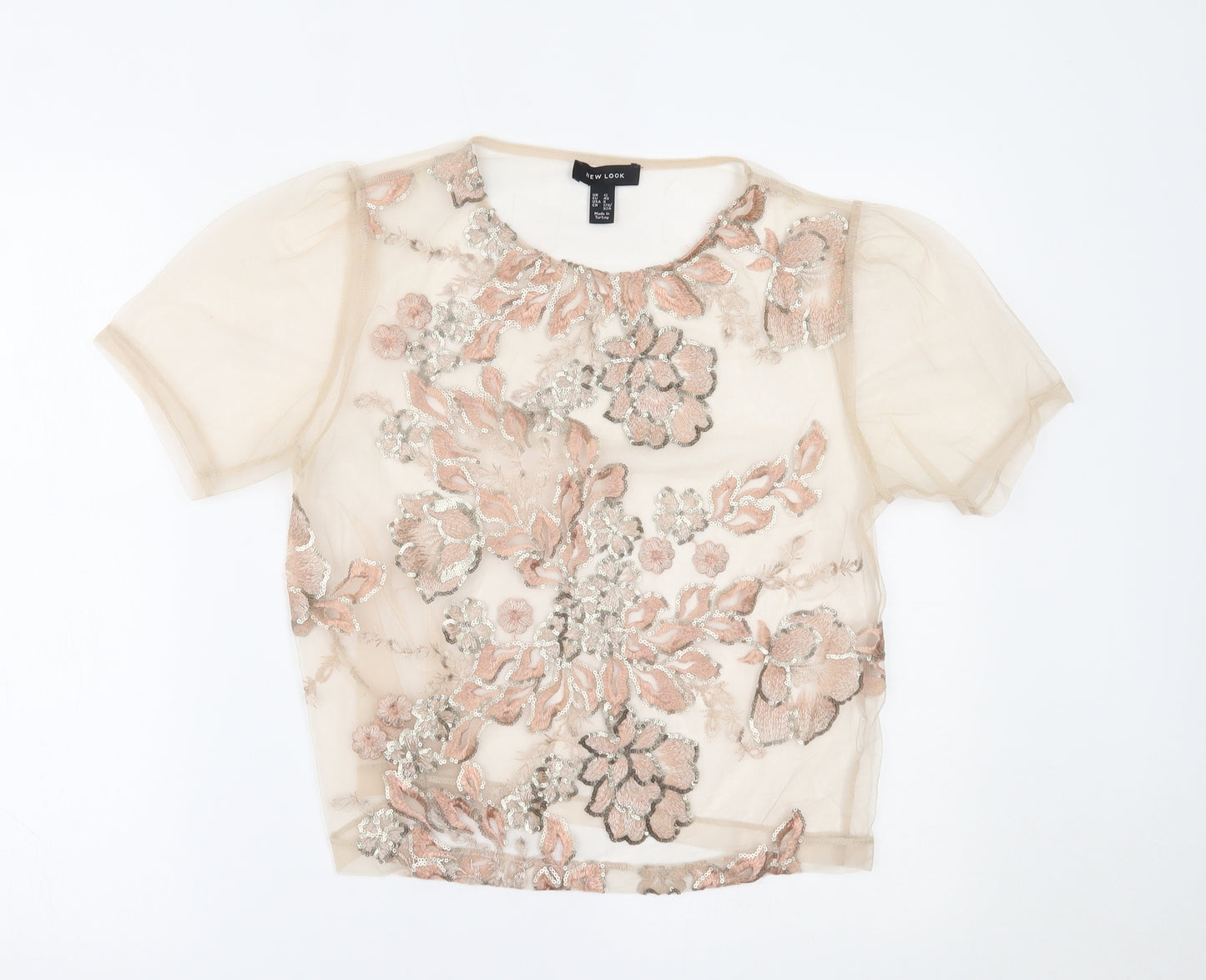 New Look Womens Beige Floral  Basic T-Shirt Size 12