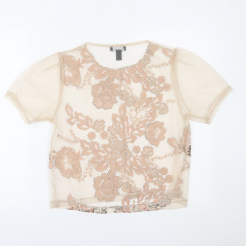 New Look Womens Beige Floral  Basic T-Shirt Size 12