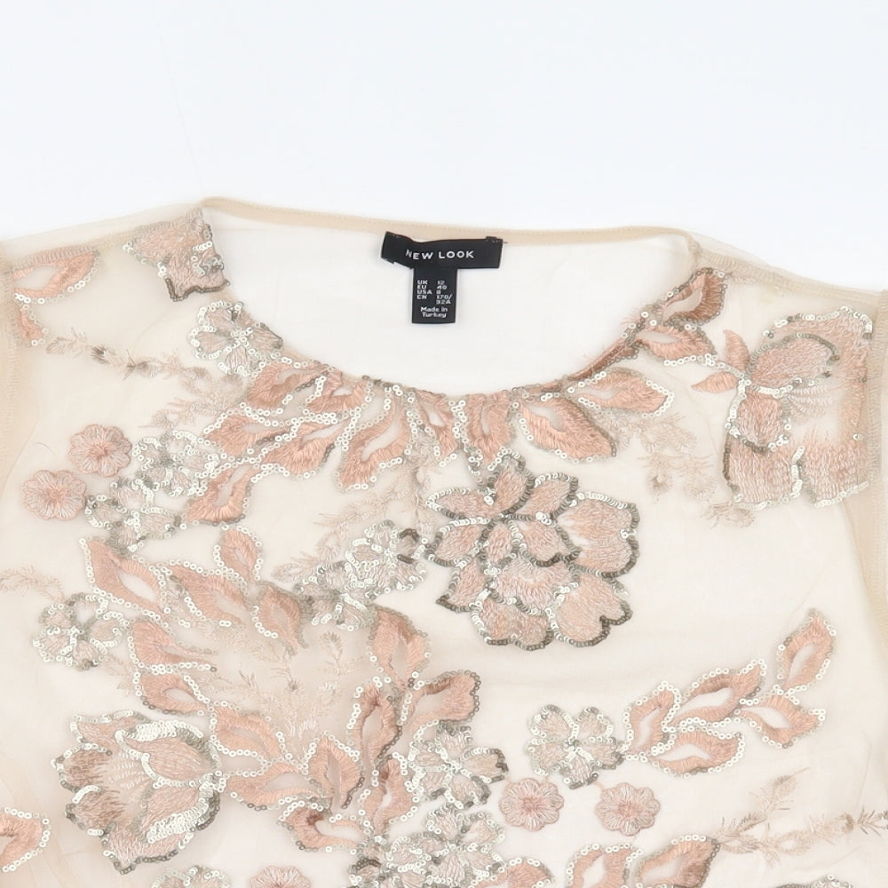 New Look Womens Beige Floral  Basic T-Shirt Size 12