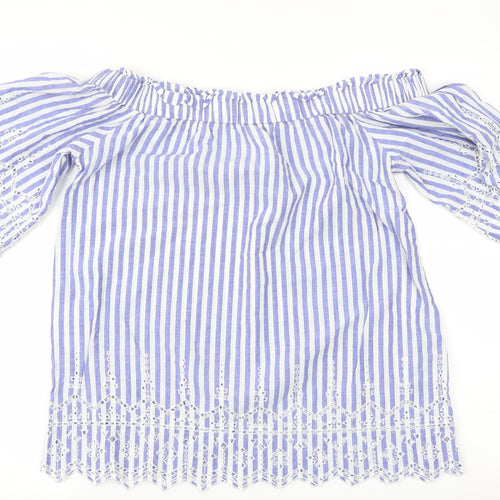 H&M Womens Blue Striped  Basic Blouse Size 10