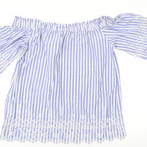 H&M Womens Blue Striped  Basic Blouse Size 10