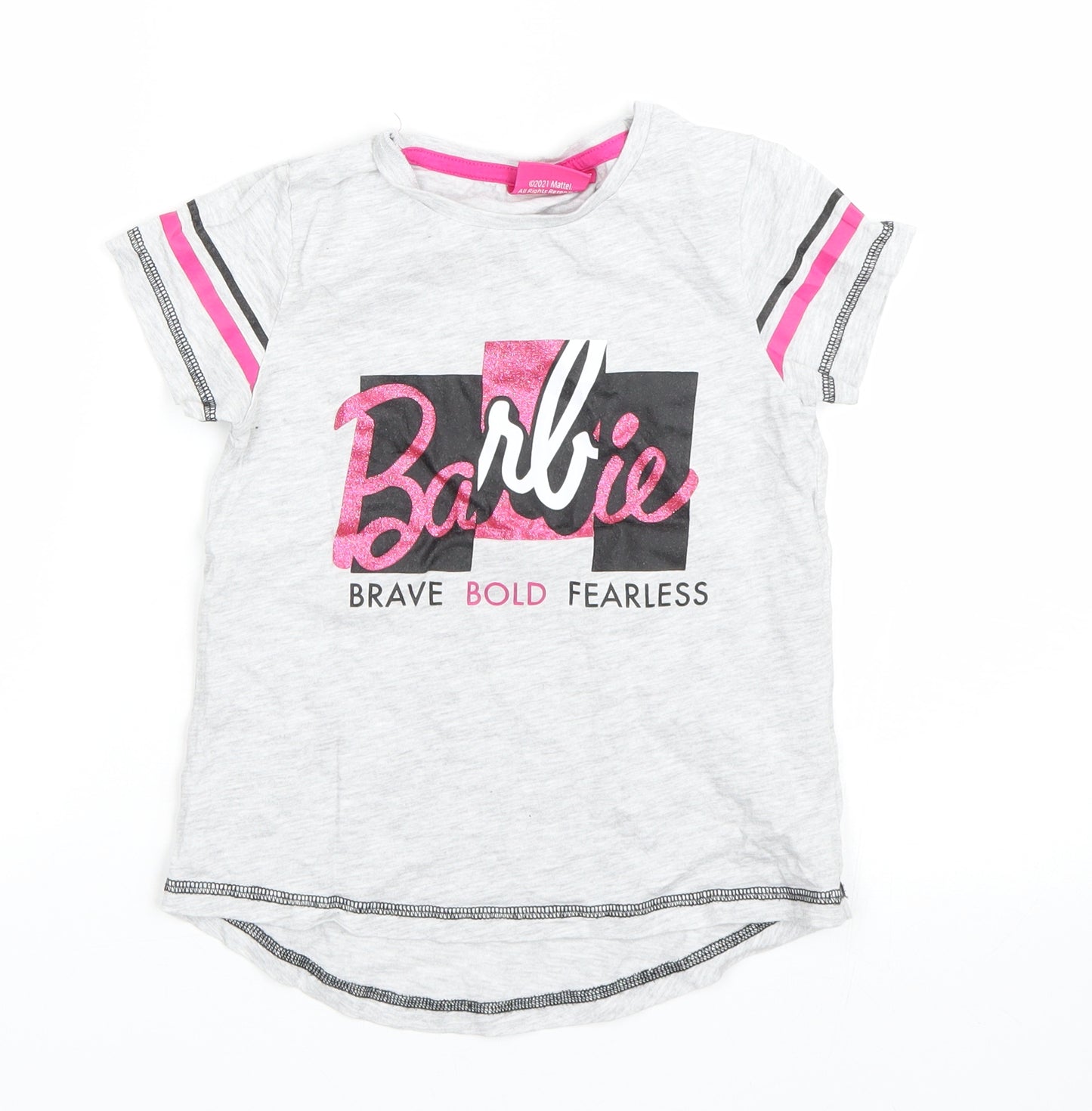 Barbie Girls Grey   Basic T-Shirt Size 6-7 Years