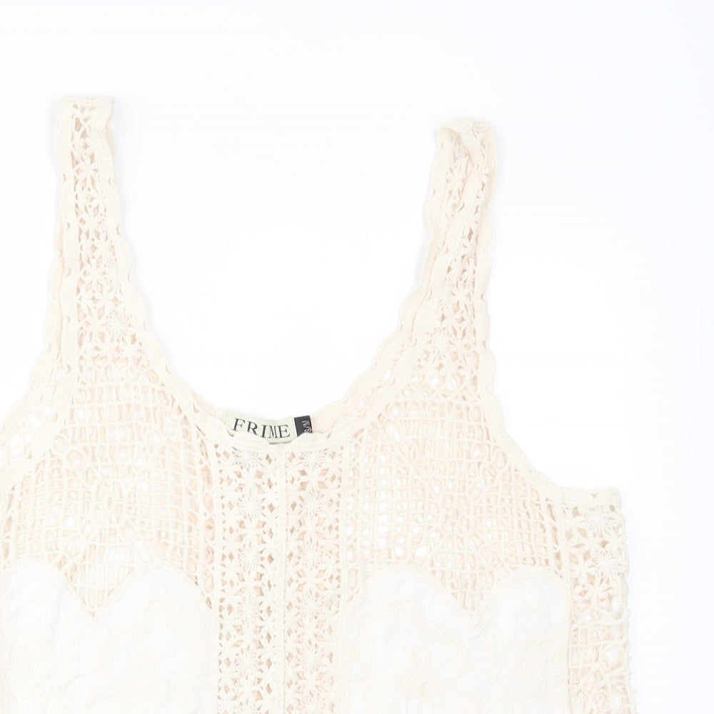 Frime Womens Ivory Floral  Basic Tank Size S