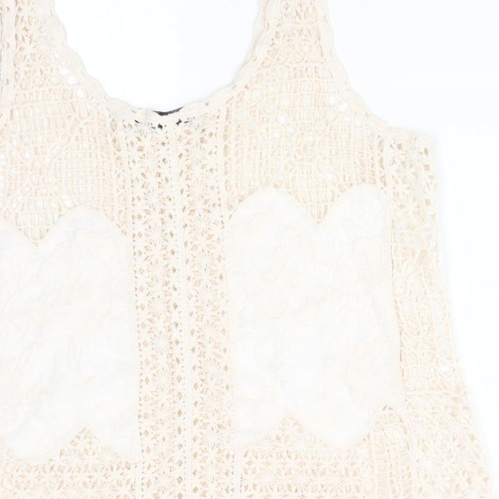 Frime Womens Ivory Floral  Basic Tank Size S