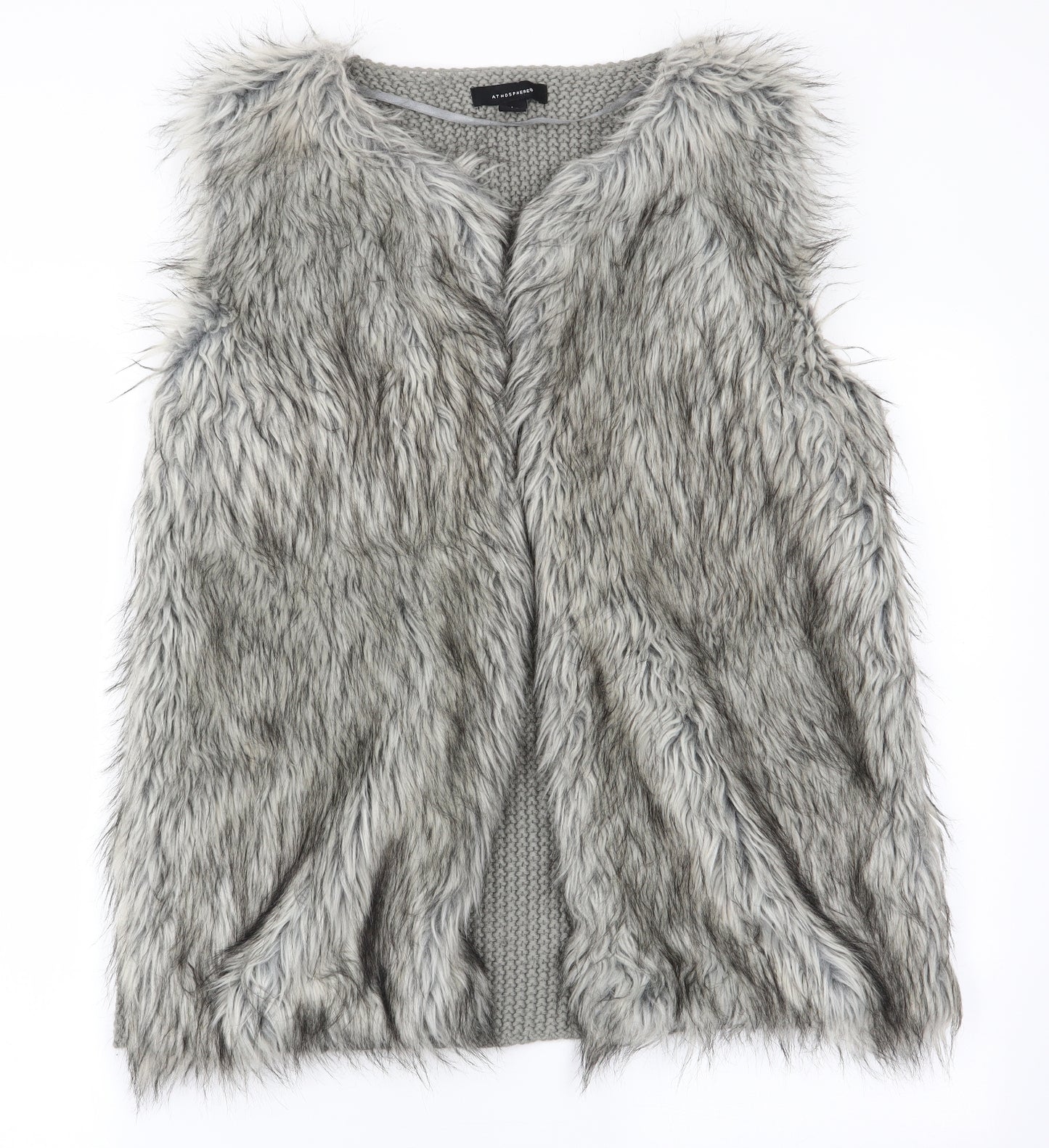 Atmosphere Womens Grey Animal Print  Gilet Waistcoat Size L  - Faux Long Fur