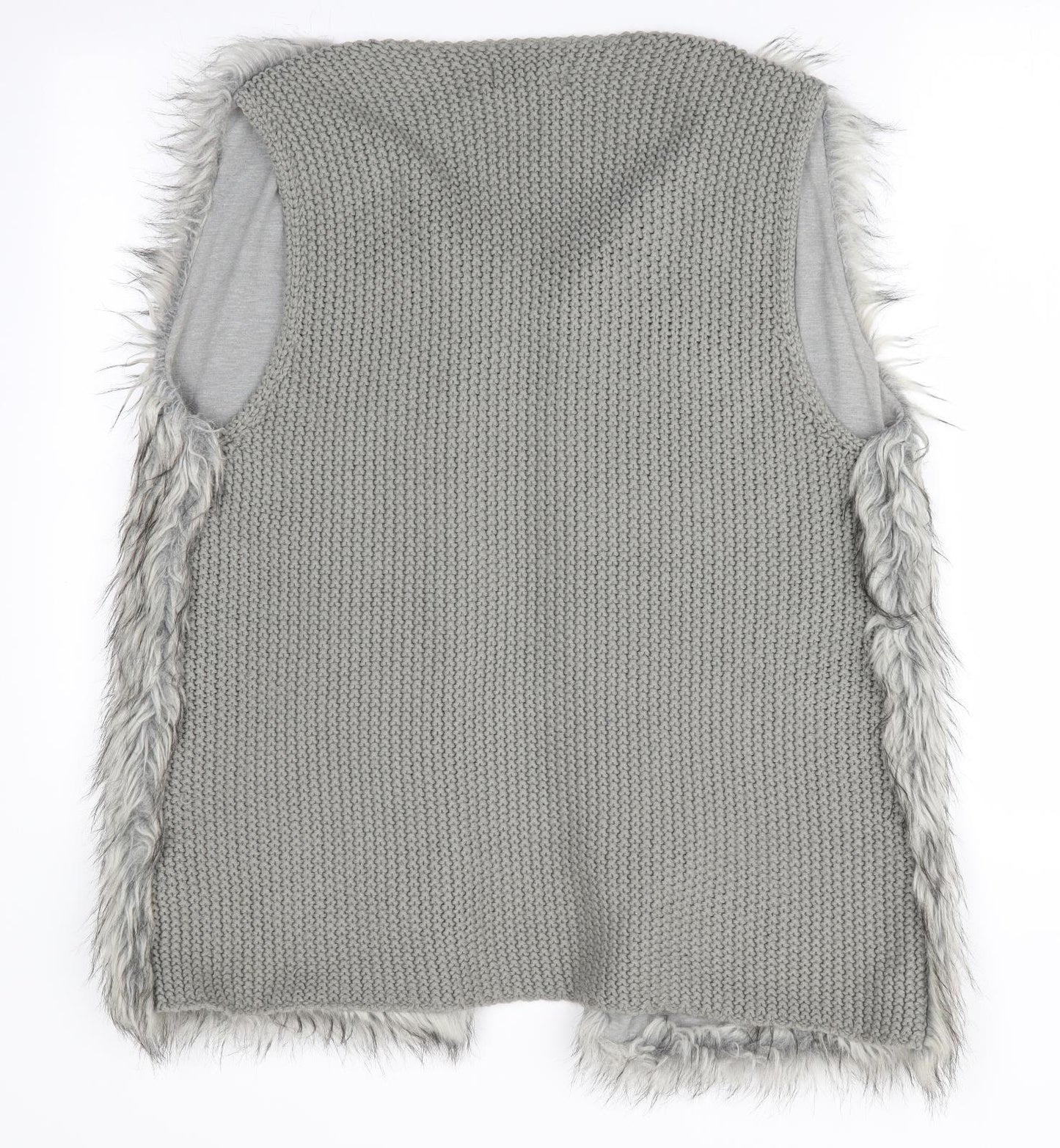 Atmosphere Womens Grey Animal Print  Gilet Waistcoat Size L  - Faux Long Fur